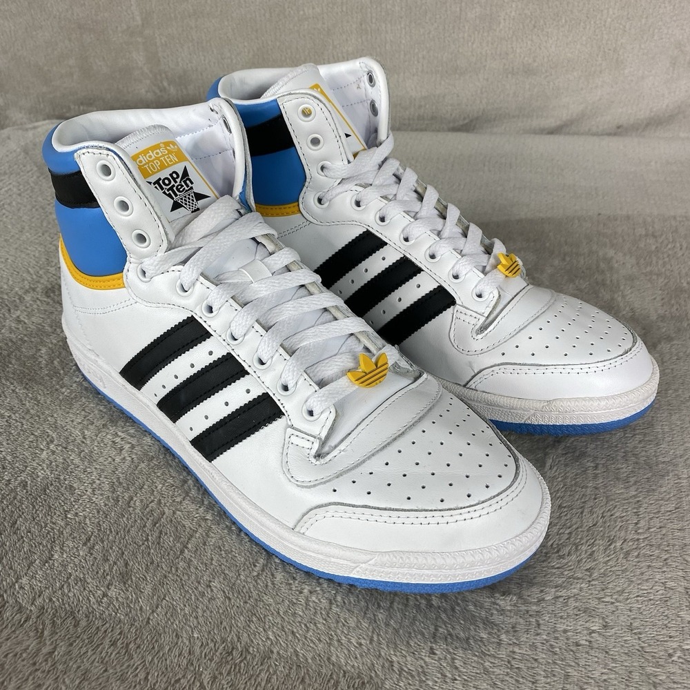 adidas Top Ten High White Blue Gold Leather Mens Size 11 Basketball Shoes NEW